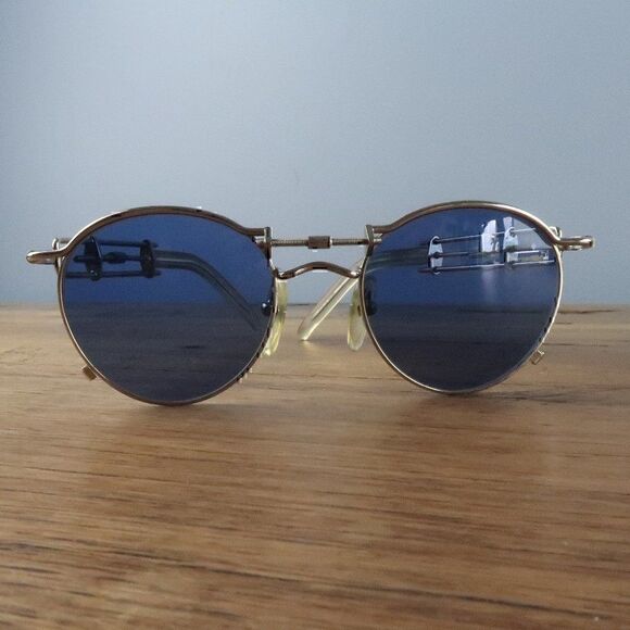 JEAN PAUL GAULTIER SILVER WITH BLUE LENS #56-0174 VINTAGE STEAMPUNK SUNGLASSES - Picture 5 of 9